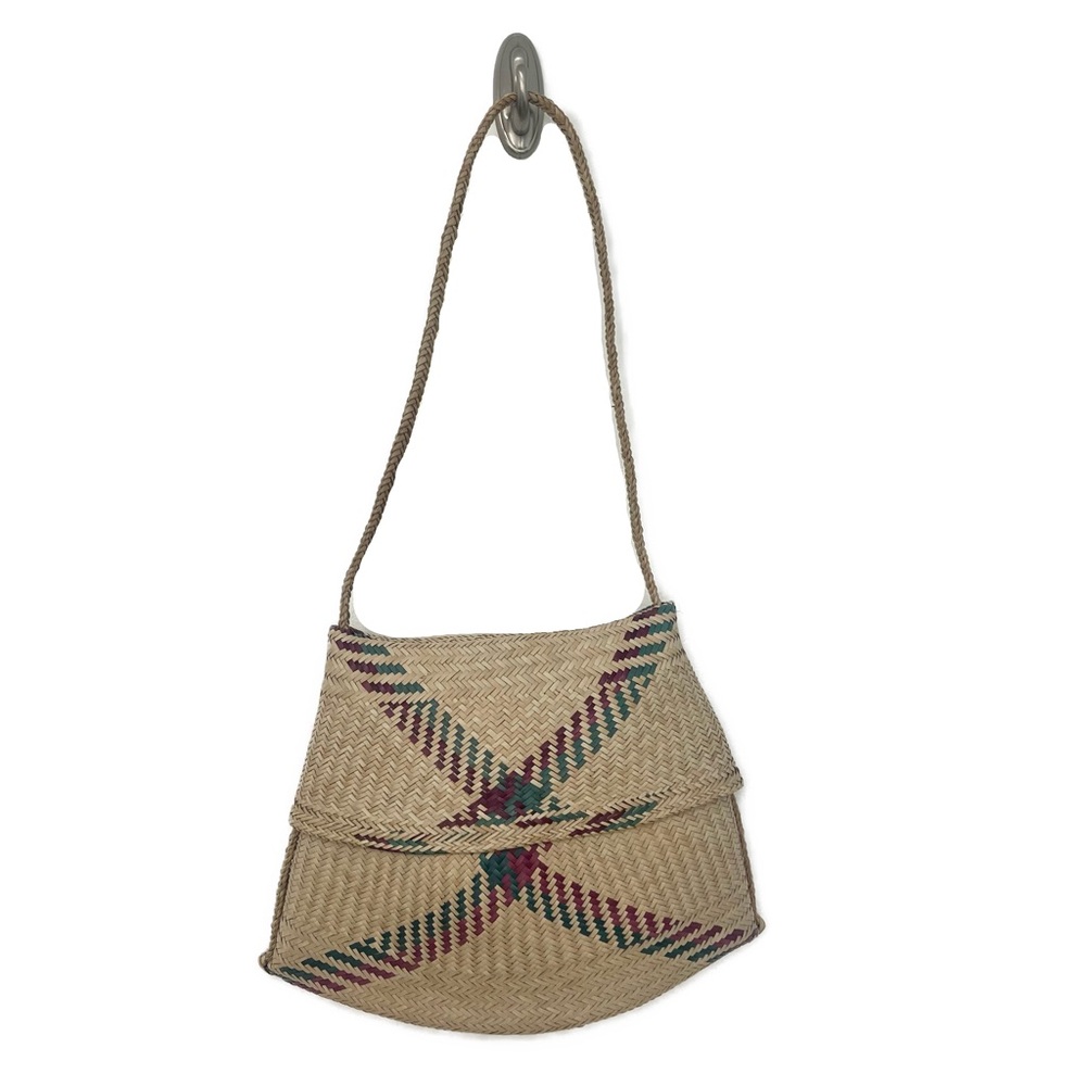 Vintage- Slide Open Handwoven Beige Crossbody Bag